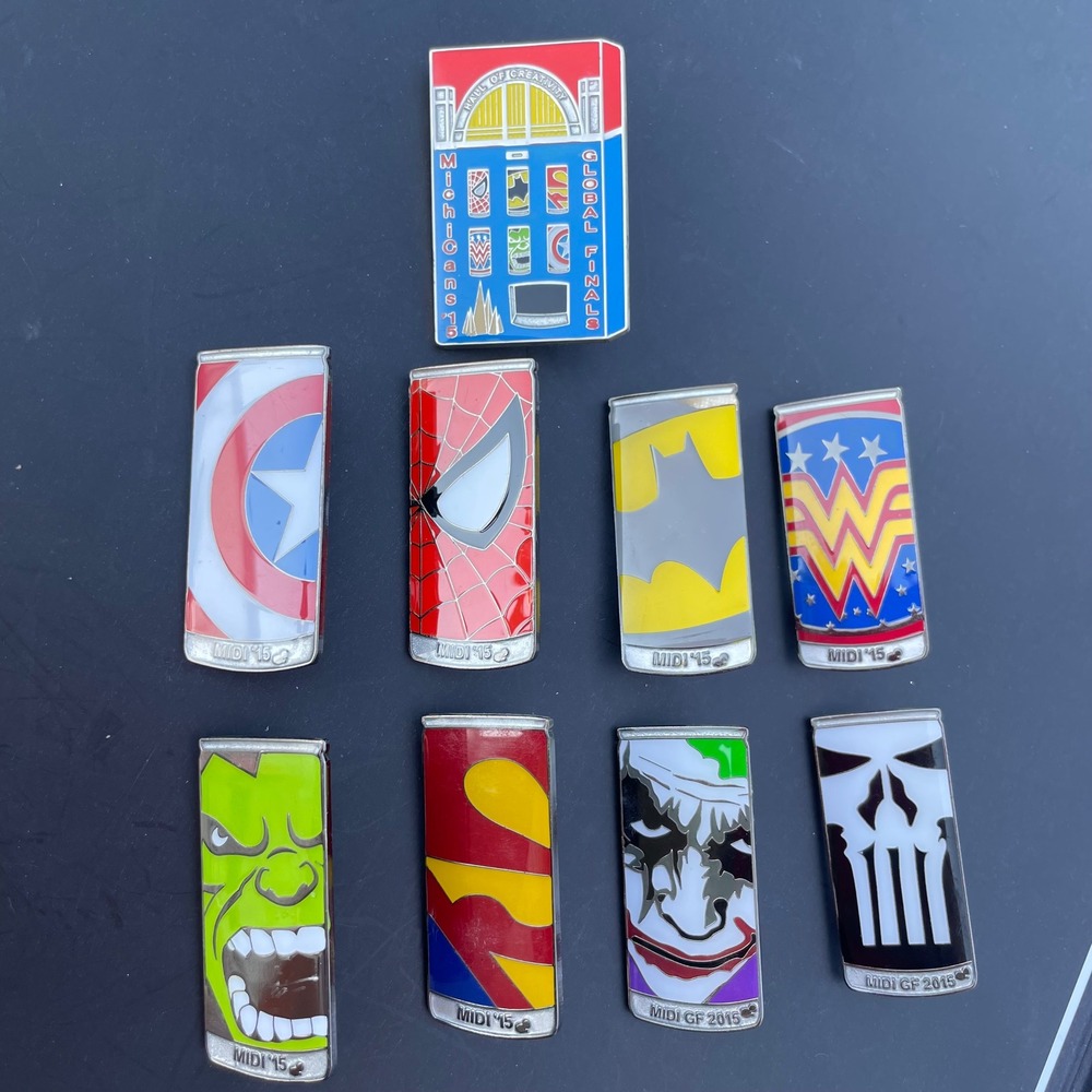 Destination Imagination 2015 Global Finals Superhero Soda Can Pin Set 9pc MIDI
